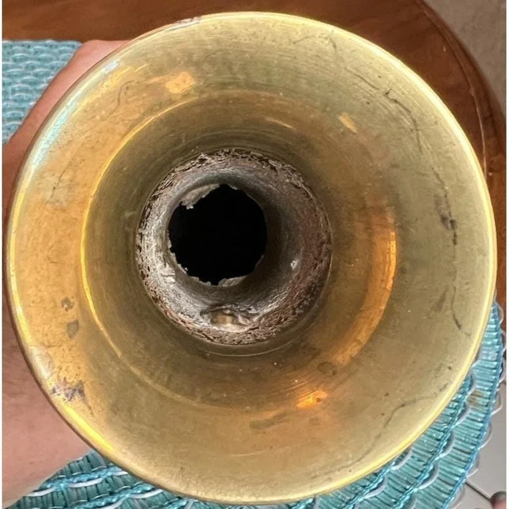 Vintage Solid Brass Trumpet Bud Vase Mid Century Modern MCM Boho Table Decor 9
